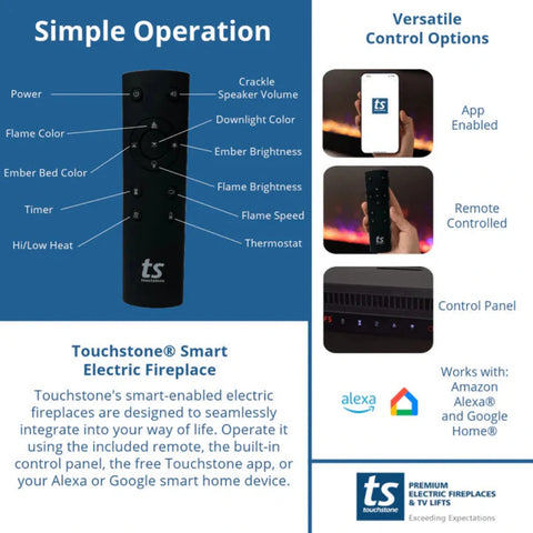 Image of Touchstone Sideline Elite Pro 50-inch Black Smart Electric Fireplace | 80057