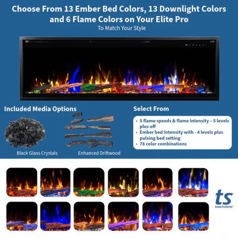 Image of Touchstone Sideline Elite Pro 72-inch Black Smart Electric Fireplace | 80059