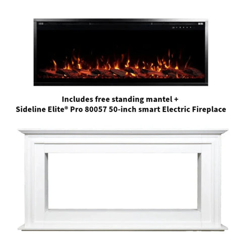 Image of Touchstone Sideline Elite Pro 50-inch White semi-gloss MDF Smart Electric Fireplace with Encase Surround Mantel | 91004