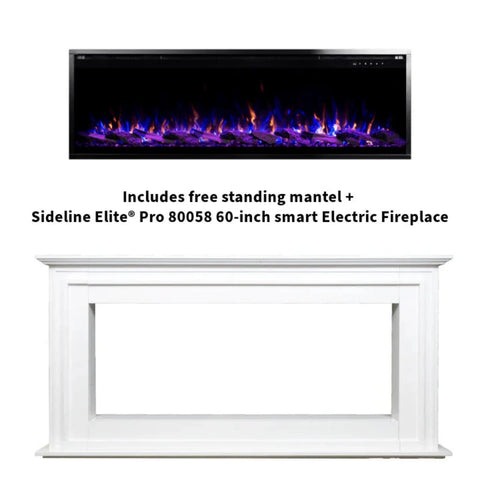 Image of Touchstone Sideline Elite Pro 60-inch White semi-gloss MDF Smart Electric Fireplace with Encase Surround Mantel | 91014