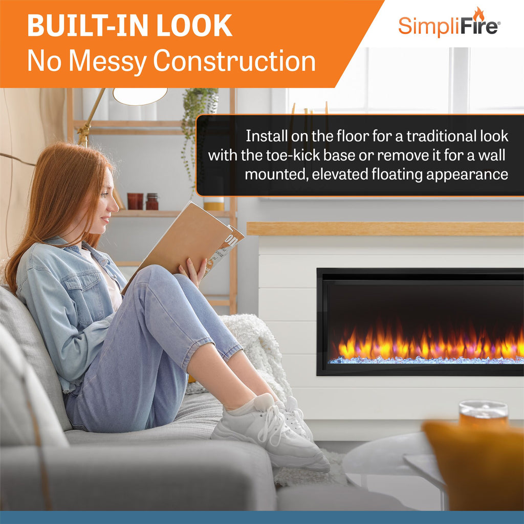 SimpliFire Allusion Platinum 50" Wall Mount/Recessed Linear Electric Fireplace | SF-ALLP50-BK
