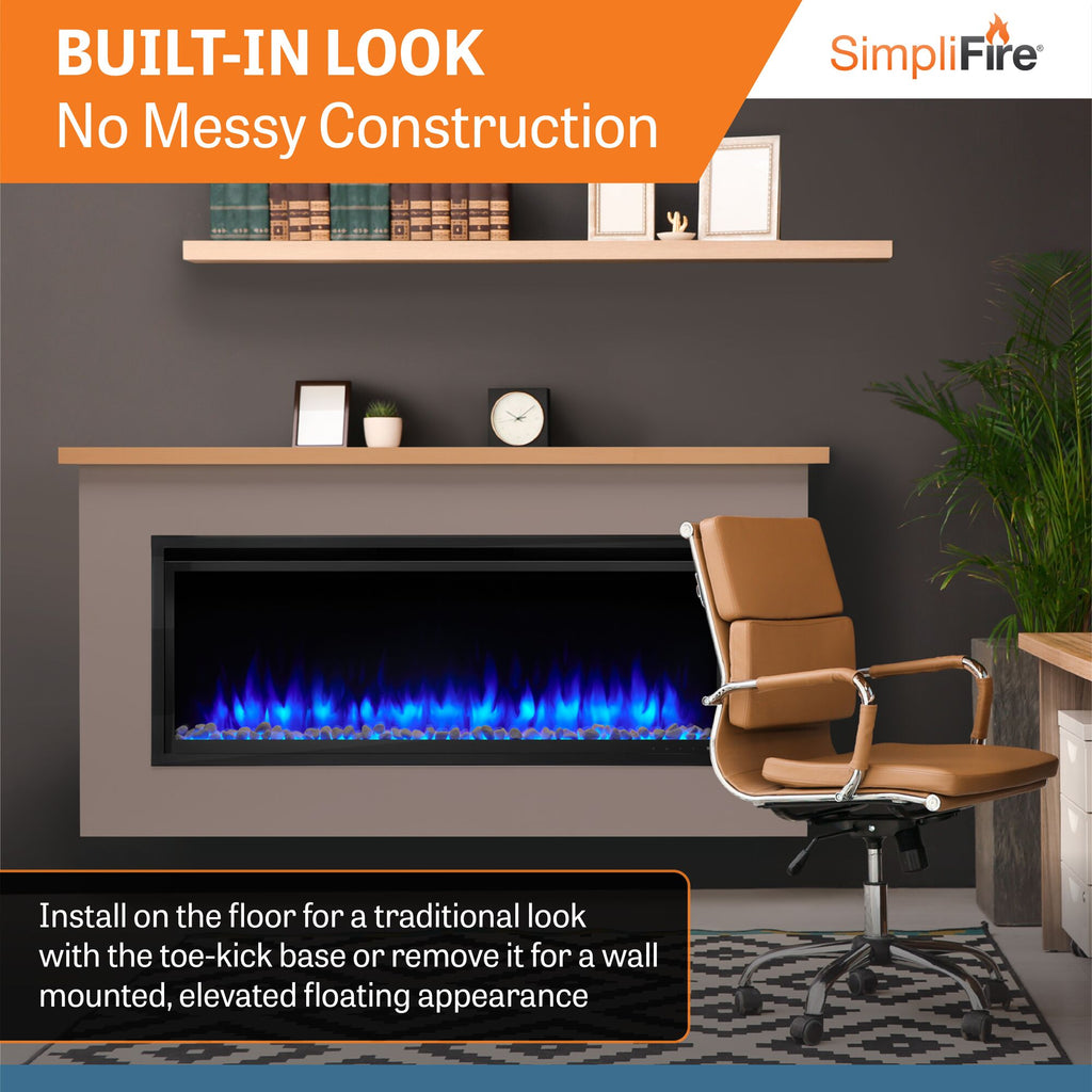 SimpliFire Allusion Platinum 50" Wall Mount/Recessed Linear Electric Fireplace | SF-ALLP50-BK