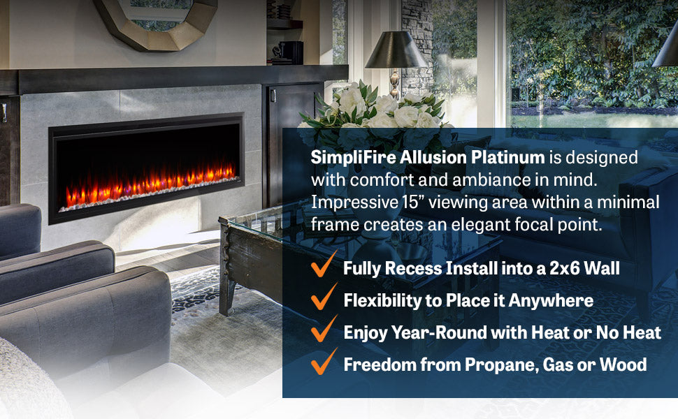 SimpliFire Allusion Platinum 50" Wall Mount/Recessed Linear Electric Fireplace | SF-ALLP50-BK