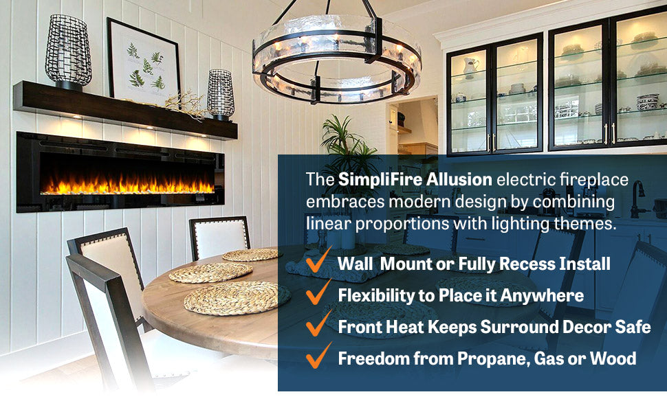 SimpliFire Allusion 84" Wall Mount/Recessed Linear Electric Fireplace | SF-ALL84-BK