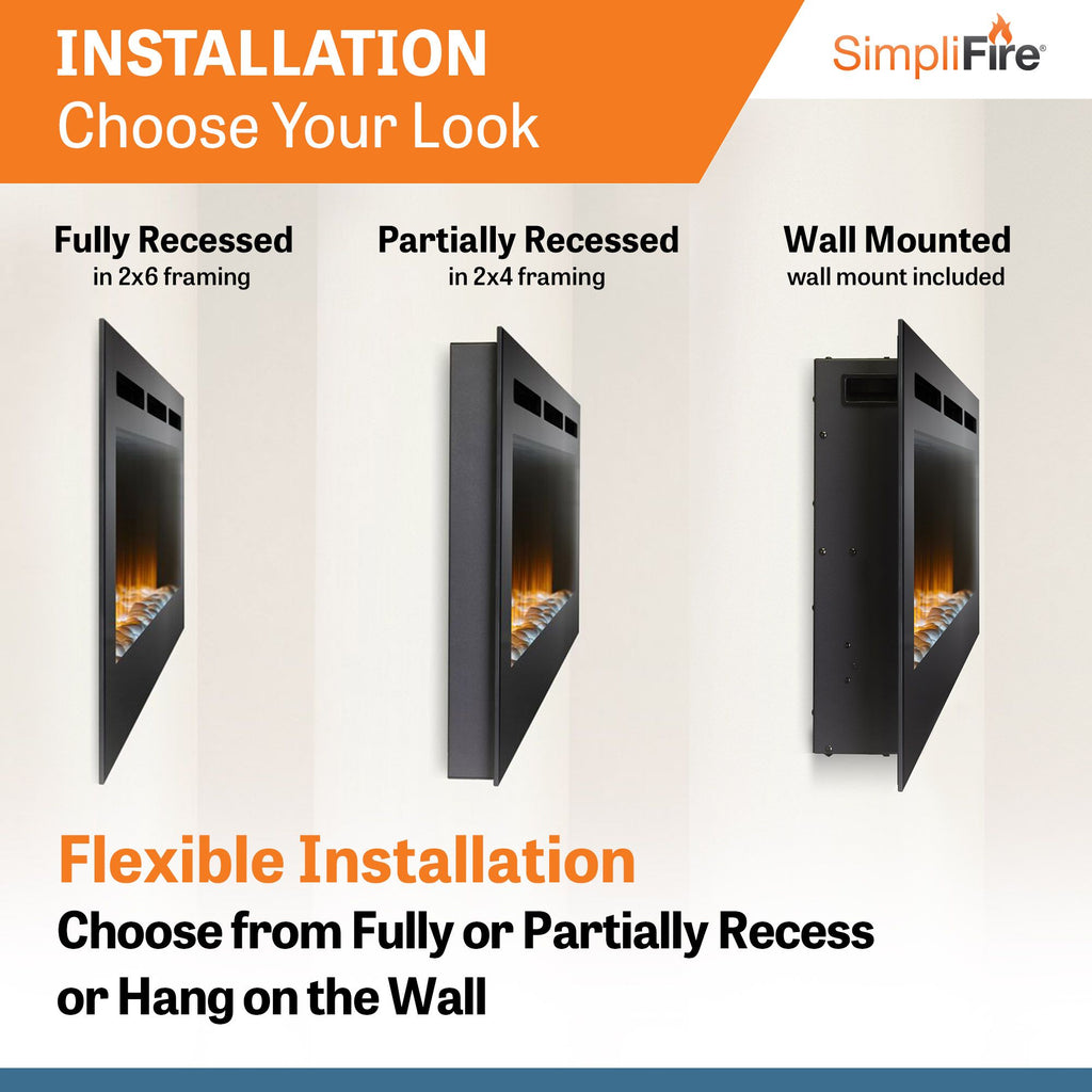 SimpliFire Allusion 48" Wall Mount/Recessed Linear Electric Fireplace | SF-ALL48-BK