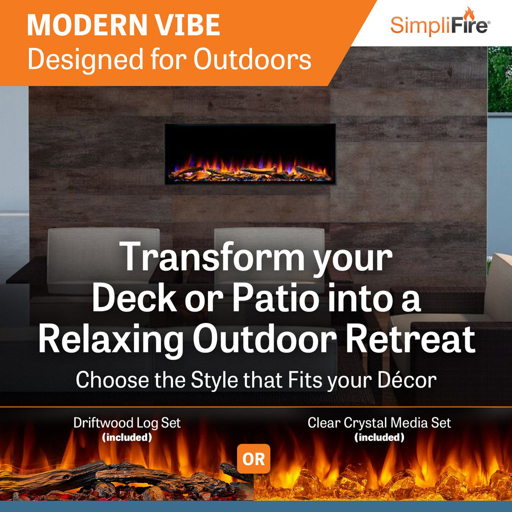 SimpliFire Forum Outdoor 43" Built-In/Recessed Linear Electric Fireplace | SF-OD43