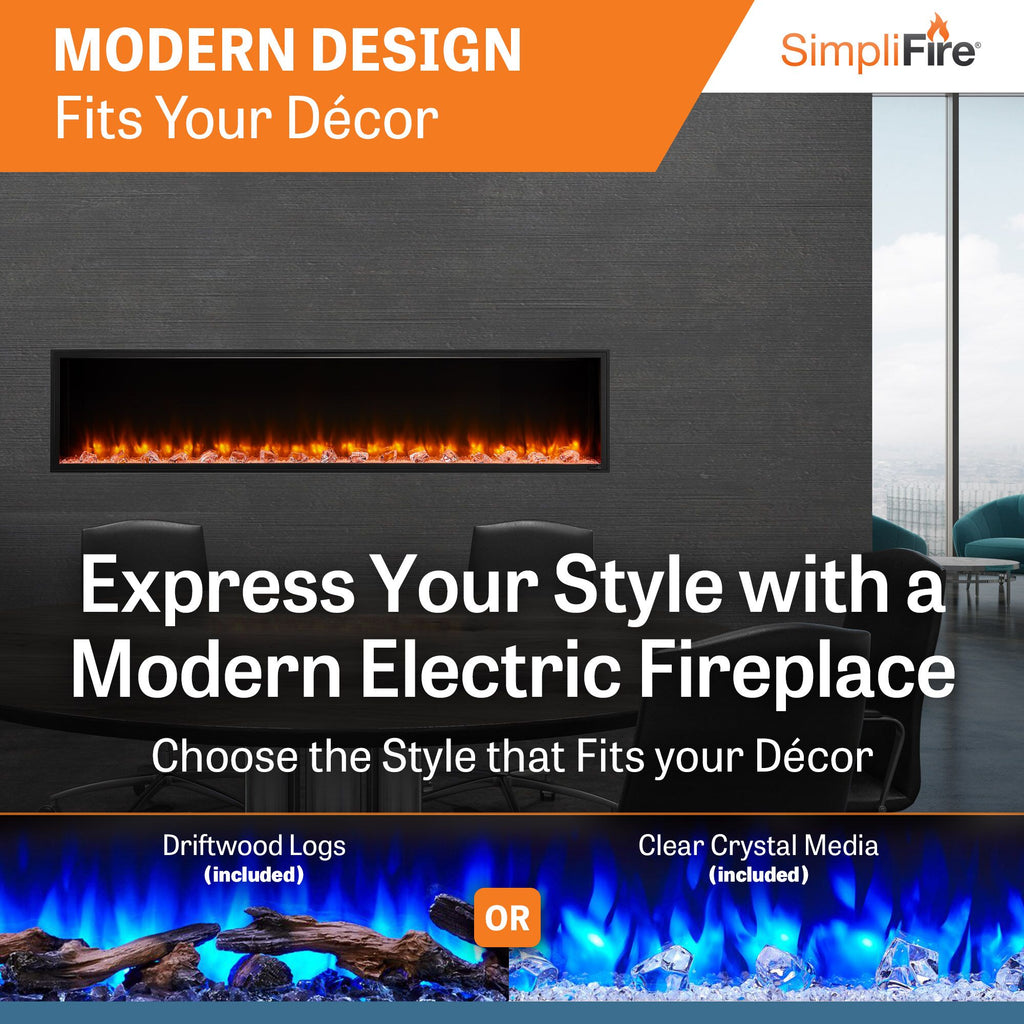 SimpliFire Scion 78" Built-In Linear Electric Fireplace | SF-SC78-BK