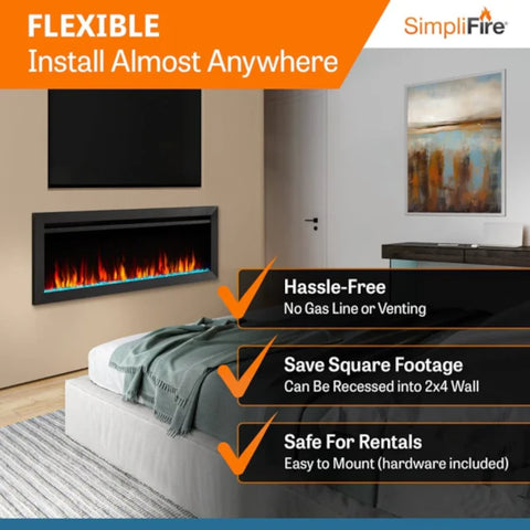 Image of SimpliFire 60" Allusion Slim Wall Mount / Built-In Electric Fireplace | SF-ALLS60