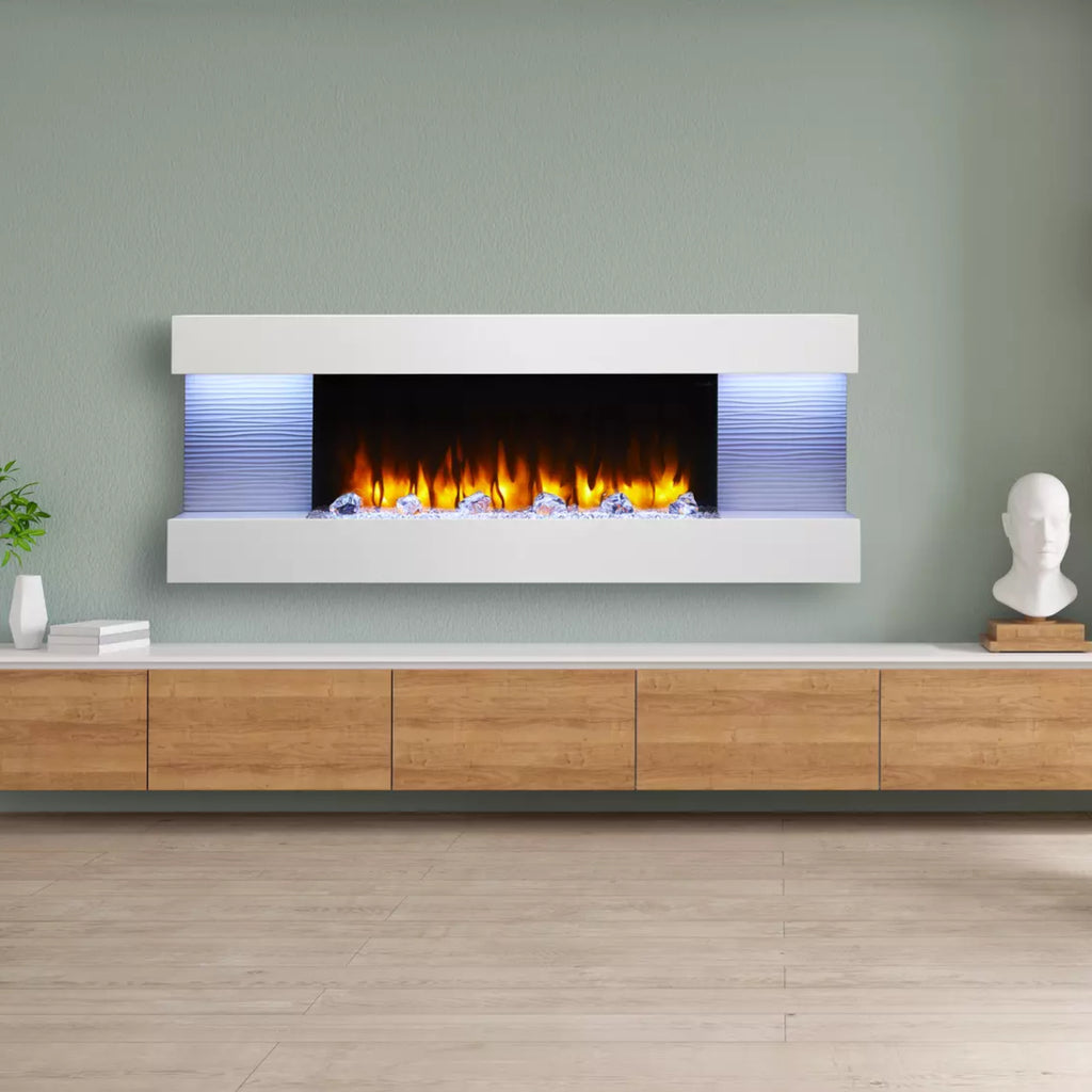 SimpliFire Format 60" Floating Mantel Wall Mount Linear Electric Fireplace | SF-FM60-WH