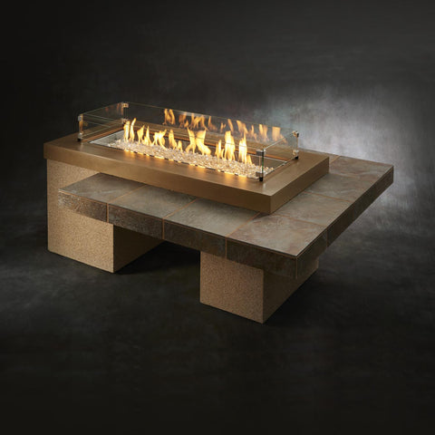 Image of The Outdoor GreatRoom Company Brown Uptown Linear Gas Fire Pit Table | UPT-1242-BRN