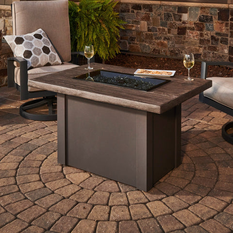 Image of The Outdoor GreatRoom Company Driftwood Havenwood Rectangular Gas Fire Pit Table with Grey Base | HVDG-1224-K