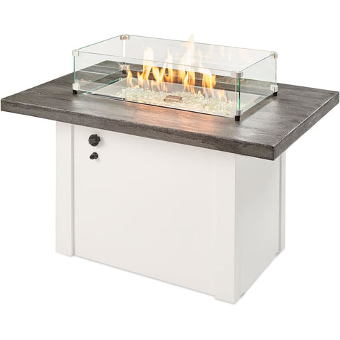 Image of The Outdoor GreatRoom Company Stone Grey Havenwood Rectangular Gas Fire Pit Table with White Base | HVGW-1224-K
