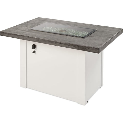 Image of The Outdoor GreatRoom Company Stone Grey Havenwood Rectangular Gas Fire Pit Table with White Base | HVGW-1224-K