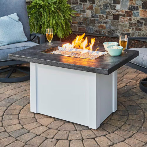 Image of The Outdoor GreatRoom Company Stone Grey Havenwood Rectangular Gas Fire Pit Table with White Base | HVGW-1224-K