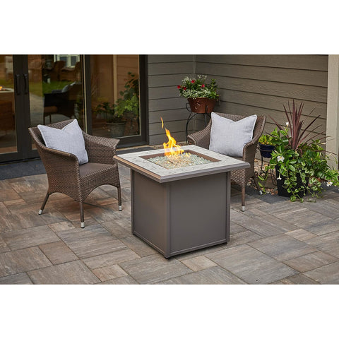 Image of The Outdoor GreatRoom Company Vaughn Aluminum Square Gas Fire Table White Top with Grey Base | VGHN-WT-K