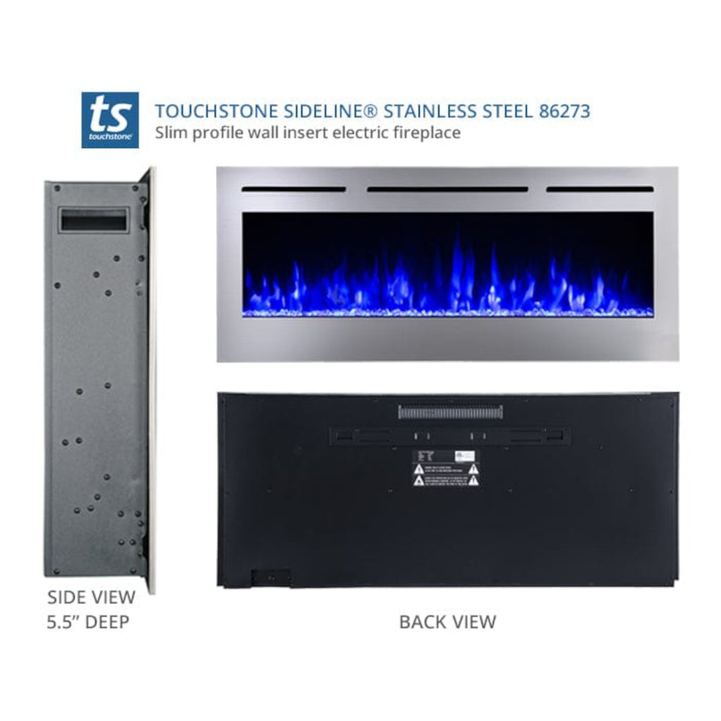Touchstone Sideline Deluxe Stainless Steel 50" Recessed Smart Electric Fireplace | 86273