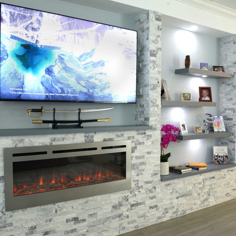 Image of Touchstone Sideline Deluxe Stainless Steel 60" Recessed Smart Electric Fireplace | 86277