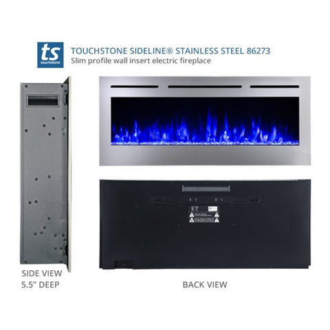 Image of Touchstone Sideline Deluxe Stainless Steel 60" Recessed Smart Electric Fireplace | 86277