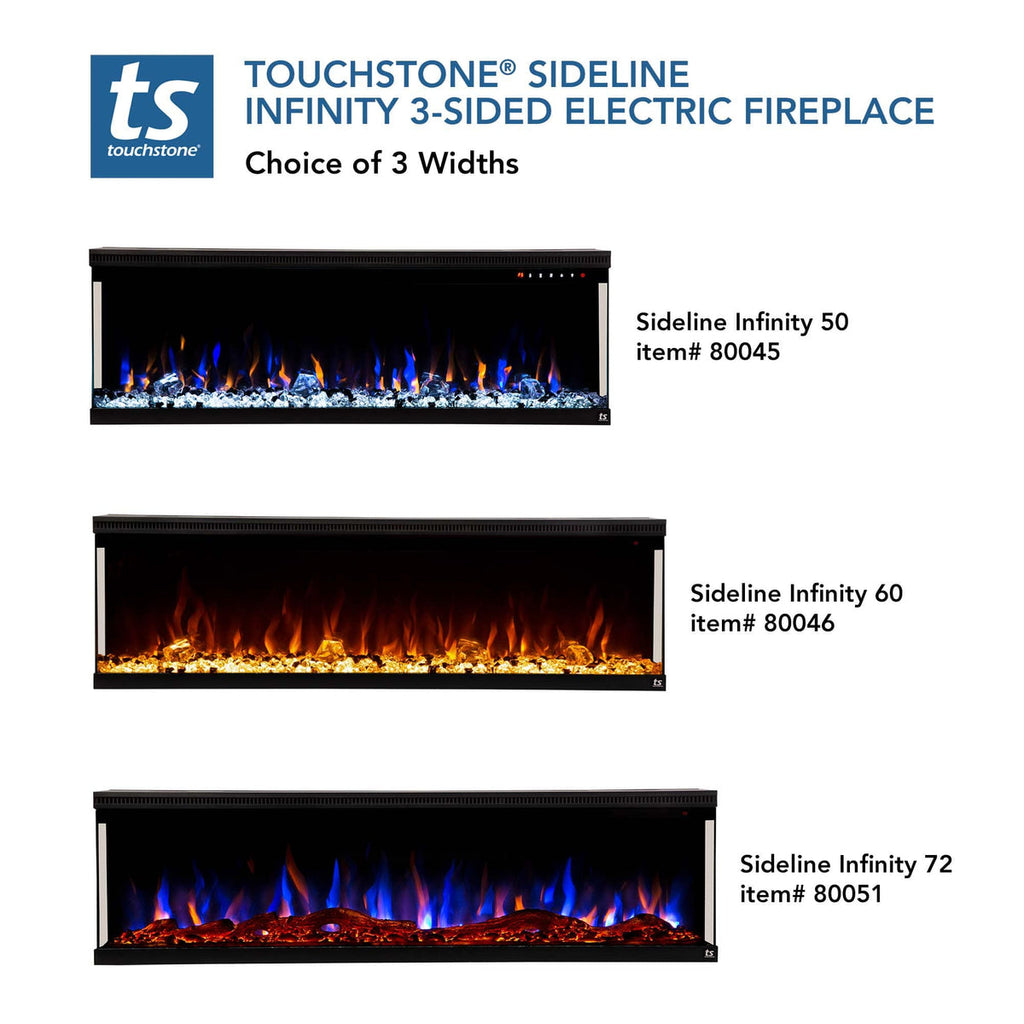 Touchstone Sideline Infinity 50" 3-Sided WiFi Enabled Recessed Electric Fireplace | 80045