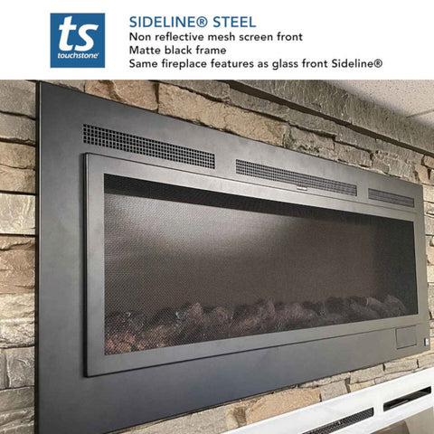 Image of Touchstone The Sideline Steel Mesh Screen Non Reflective 60 Inch Recessed Electric Fireplace | 80047
