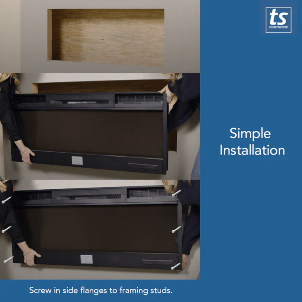 Touchstone The Sideline Steel Mesh Screen Non Reflective 60 Inch Recessed Electric Fireplace | 80047