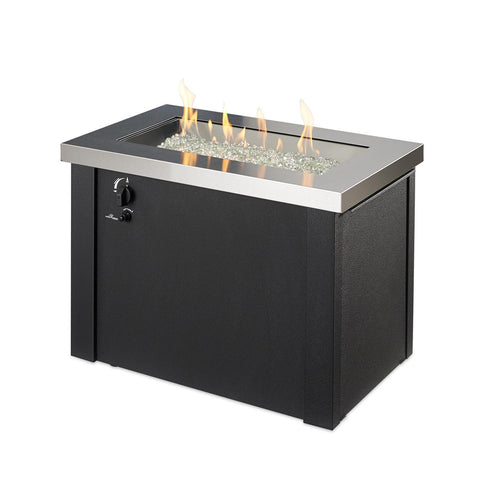 Image of The Outdoor GreatRoom Company Providence 32-Inch Rectangular Natural Gas Fire Pit Table - Stainless Steel - PROV-1224-SS-NG - Fire Pit Table - The Outdoor GreatRoom Company - ElectricFireplacesPlus.com
