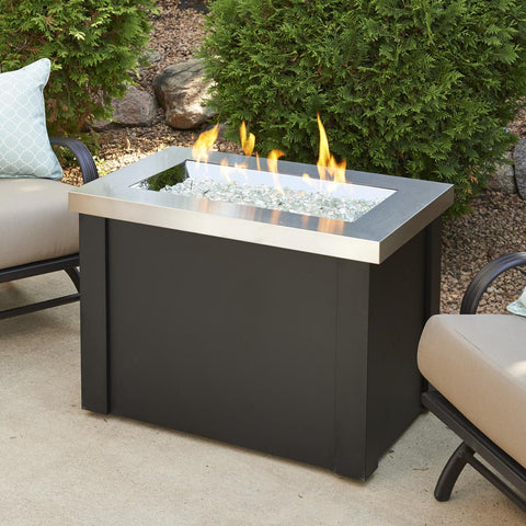 Image of The Outdoor GreatRoom Company Providence 32-Inch Rectangular Propane Gas Fire Pit Table  - Stainless Steel - PROV-1224-SS - Fire Pit Table - The Outdoor GreatRoom Company - ElectricFireplacesPlus.com