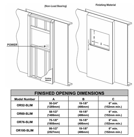 Image of Modern Flames Orion Slim 76" Virtual Fireplace | Built-In Or Wall Mounted | Single Sided | OR76-SLIM | Tall Flame Upgrade Included
