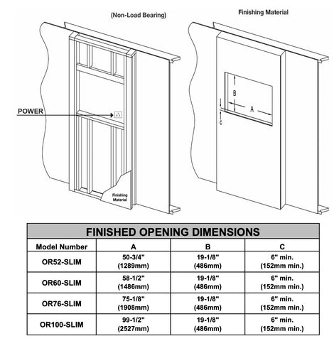 Image of Modern Flames Orion Slim 52" Virtual Fireplace | Built-In Or Wall Mounted | Single Sided | OR52-SLIM | Tall Flame Upgrade Included