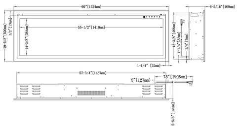 Image of Modern Flames Orion Slim 60" Virtual Fireplace | Built-In Or Wall Mounted | Single Sided | OR60-SLIM | Tall Flame Upgrade Included