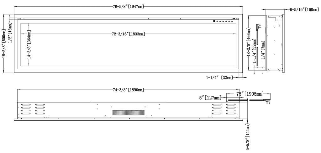 Modern Flames Orion Slim 76" Virtual Fireplace | Built-In Or Wall Mounted | Single Sided | OR76-SLIM