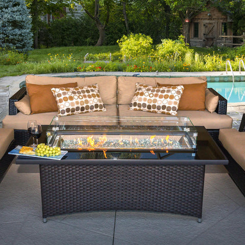The Outdoor GreatRoom Company Montego 59-Inch Linear Propane Gas Fire Pit Table - Basalm Brown - MG-1242-BLSM-K - Fire Pit Table - The Outdoor GreatRoom Company - ElectricFireplacesPlus.com