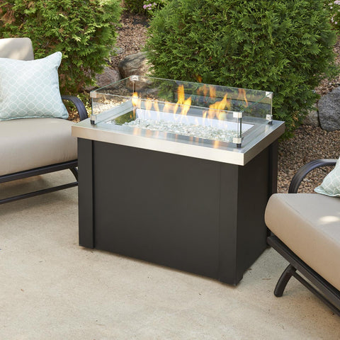 Image of The Outdoor GreatRoom Company Providence 32-Inch Rectangular Natural Gas Fire Pit Table - Stainless Steel - PROV-1224-SS-NG - Fire Pit Table - The Outdoor GreatRoom Company - ElectricFireplacesPlus.com