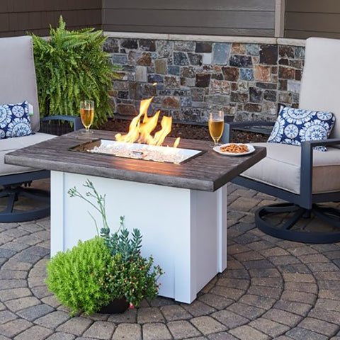 Image of The Outdoor GreatRoom Company Driftwood Havenwood Rectangular Gas Fire Pit Table with White Base | HVDW-1224-K