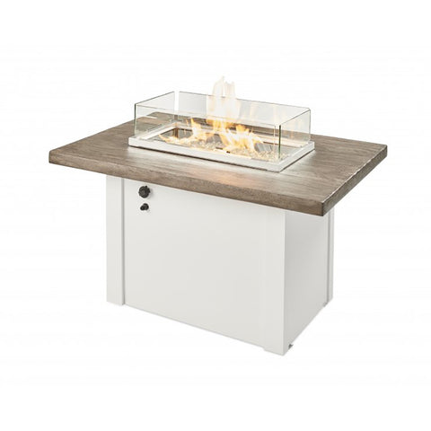 The Outdoor GreatRoom Company Driftwood Havenwood Rectangular Gas Fire Pit Table with White Base | HVDW-1224-K