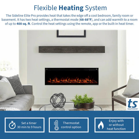 Image of Touchstone Sideline Elite Pro 60-inch Black Smart Electric Fireplace | 80058