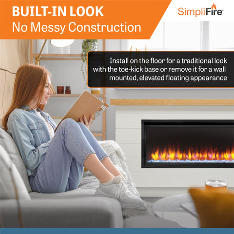 Image of SimpliFire Allusion Platinum 50" Wall Mount/Recessed Linear Electric Fireplace | SF-ALLP50-BK