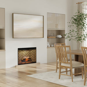 NEW! Dimplex Revillusion® 36-Inch Portait Built-In Electric Fireplace - Herringbone Backer Panels - REV36P-HB | 500005736