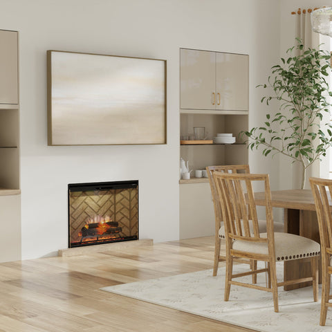NEW! Dimplex Revillusion® 36-Inch Portait Built-In Electric Fireplace - Herringbone Backer Panels - REV36P-HB | 500005736