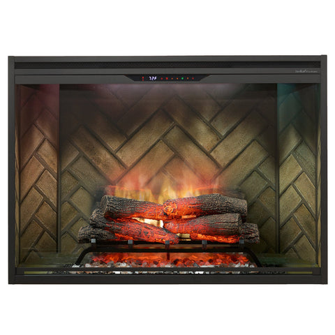 NEW! Dimplex Revillusion® 42-Inch Built-In Electric Fireplace - Herringbone Backer Panels - REV42-HB | 500005737