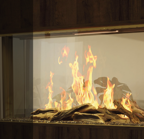 Modern Flames Nova Clear 48" see-through electric fireplace with driftwood log set and multi-dimensional projected flames | NOVA48-CLR