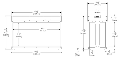 Modern Flames Nova Clear 48" electric fireplace dimensions and specification drawing | NOVA48-CLR