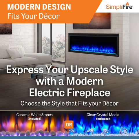 SimpliFire Allusion Platinum 60" Wall Mount/Recessed Linear Electric Fireplace | SF-ALLP60-BK