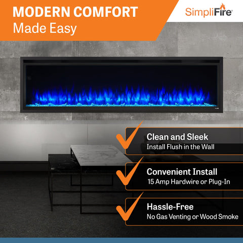 Image of SimpliFire Allusion Platinum 72" Wall Mount/Recessed Linear Electric Fireplace | SF-ALLP72-BK