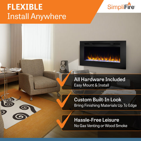 Image of SimpliFire Allusion 40" Wall Mount/Recessed Linear Electric Fireplace | SF-ALL40-BK