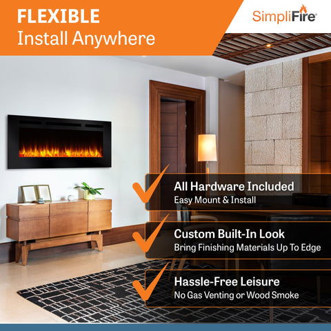 Image of SimpliFire Allusion 48" Wall Mount/Recessed Linear Electric Fireplace | SF-ALL48-BK