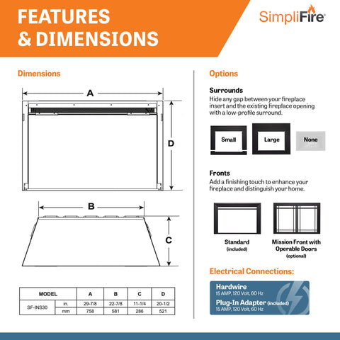 Image of SimpliFire 30" Traditional Electric Fireplace Insert | SF-INS30