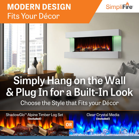 Image of SimpliFire Format 50" Floating Mantel Wall Mount Linear Electric Fireplace | SF-FM50-WH