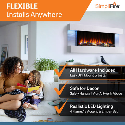 Image of SimpliFire Format 50" Floating Mantel Wall Mount Linear Electric Fireplace | SF-FM50-WH