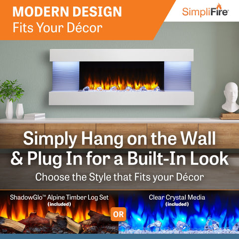 Image of SimpliFire Format 60" Floating Mantel Wall Mount Linear Electric Fireplace | SF-FM60-WH